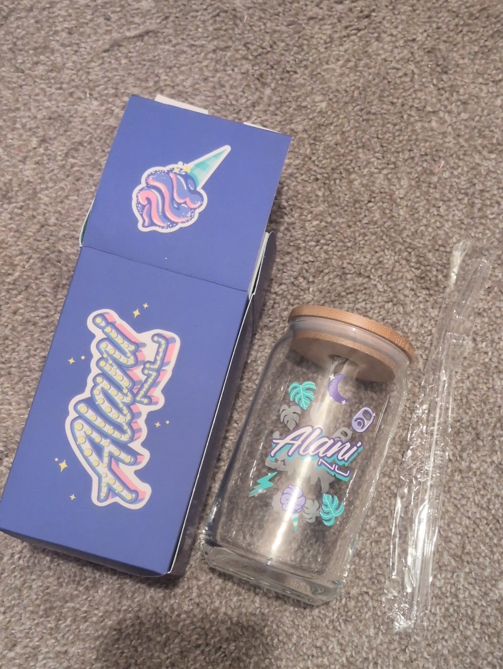 Purple Cotton Candy 'Alani Nu Glass Drinking Jar With Straw